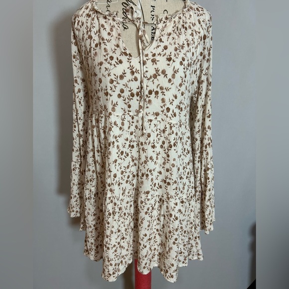 Altar’d State Floral Cream and Brown Dress - Picture 1 of 7